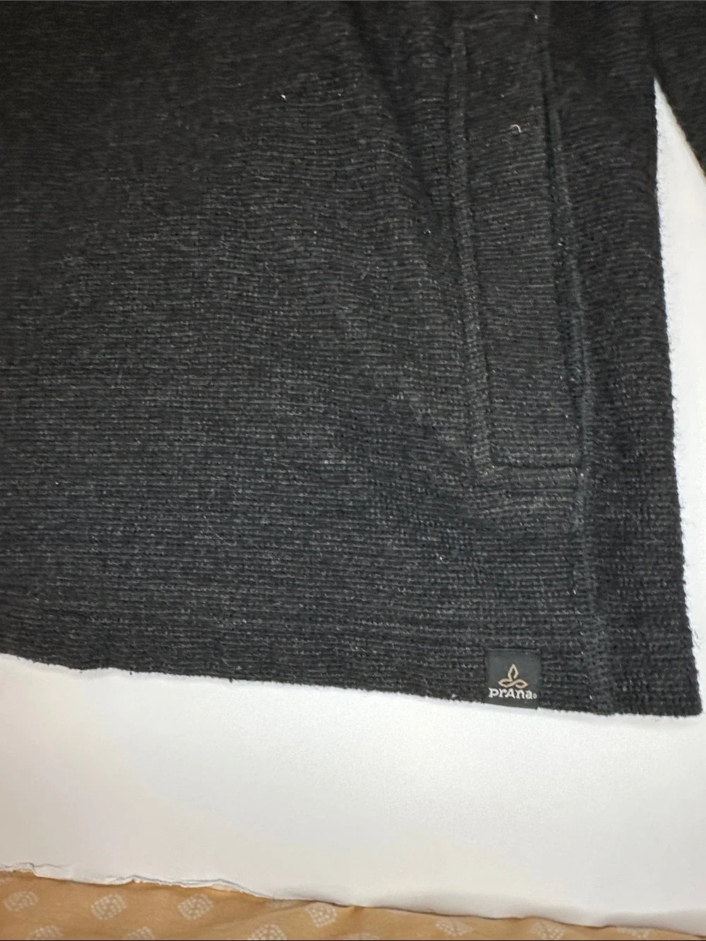 Prana Men's Med Leonidas Snap-Quarter Pullover wool blend black charcoal